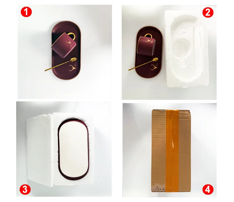 European Luxurious Gold Rim Ceramics Coffee Cups And Saucers Spoon Sets With Gift Box Tea Soy Milk Breakfast Mugs Dessert Plate.