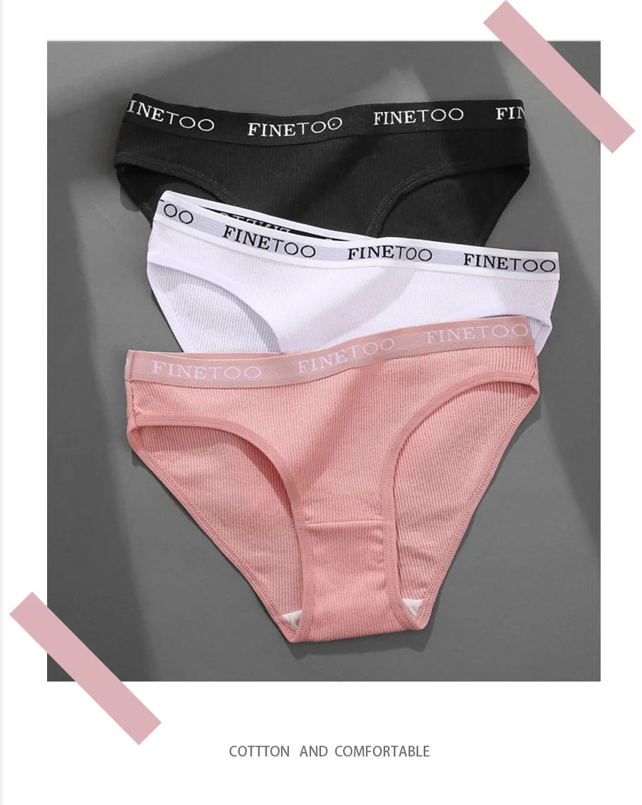 FINETOO 3PCS/Set Women's Underwear Cotton Panty Sexy Panties Female Underpants Solid Color Panty Intimates Women Lingerie M-2XL.