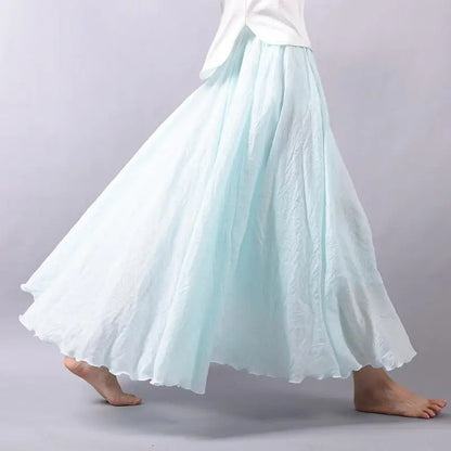 Frauen Elegante Hohe Taille Leinen Maxi Rock 2023 Sommer Damen Casual Elastische Taille 2 Schichten Röcke saia feminina 20 Farben SK53