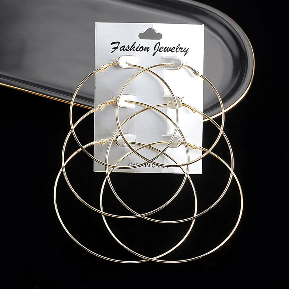 3pair/set Punk Hoop Earrings Set Big Circle Earrings Jewelry For Women Girls Steampunk Ear Clip Fashion Ear Ring Accessories New.