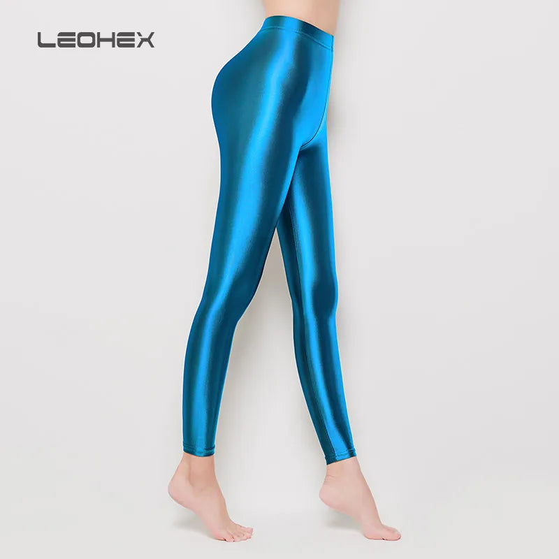 LEOHEX-Satin Glossy Sexy Leggings for Women,Trousers,Glitter Stockings,Shiny,Ankle-Length Pants,High Waist Tights,Japanese Jeggi