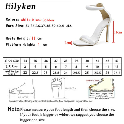 Eilyken Summer Silver Gold Peep Toe High Heel  Sandals Sexy Buckle Strap Ankle-Wrap Ladies Club Women Stripper Shoes.