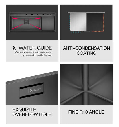 ASRAS New Nanometer Kitchen Sink Handmade Sink 4mm Thickness 240mm Depth Large Size Single Kitchen Sink With Drain Plate Sinks