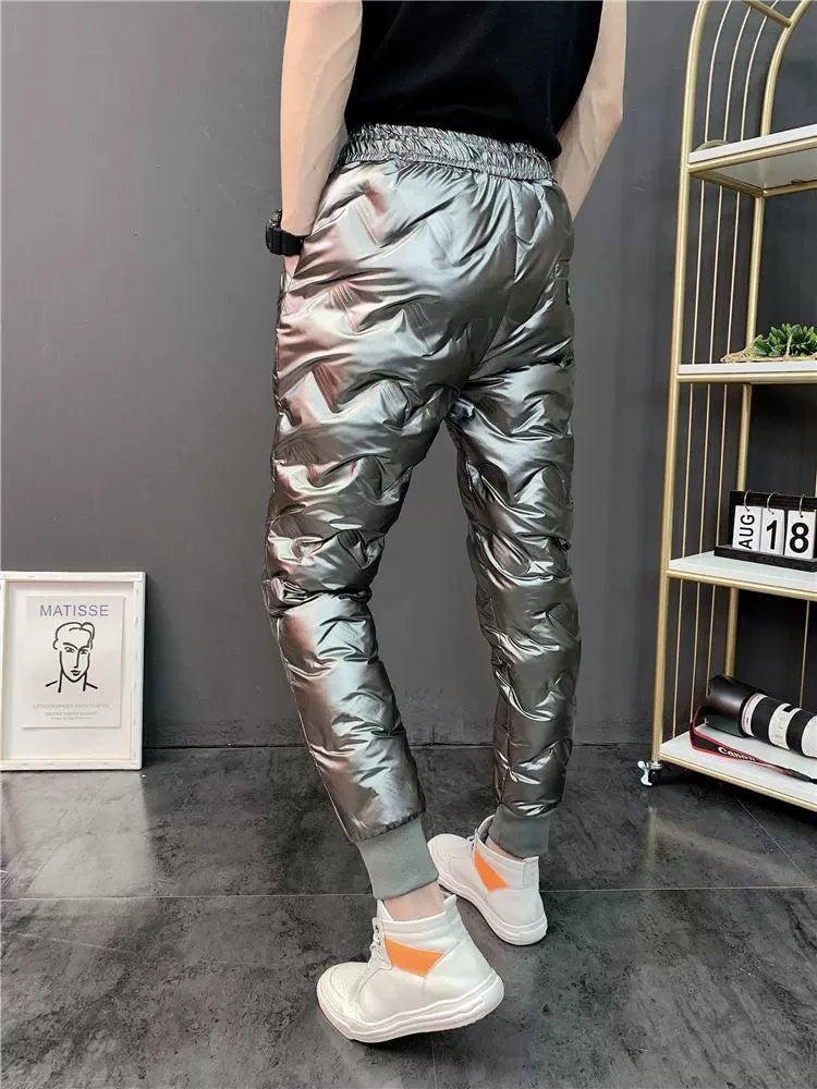 2022 New Men Shiny Winter Down Pant Thick Warm Sweatpants Casual Trousers Slim Outdoor Windproof Waterproof Cotton Pants
