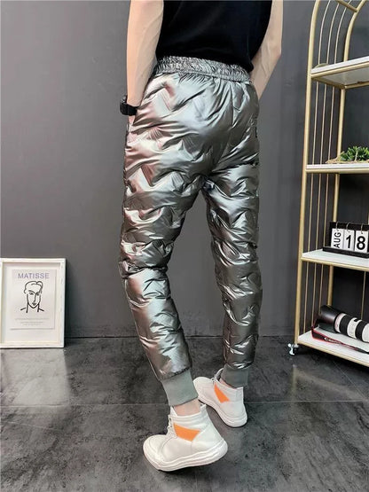 2022 New Men Shiny Winter Down Pant Thick Warm Sweatpants Casual Trousers Slim Outdoor Windproof Waterproof Cotton Pants