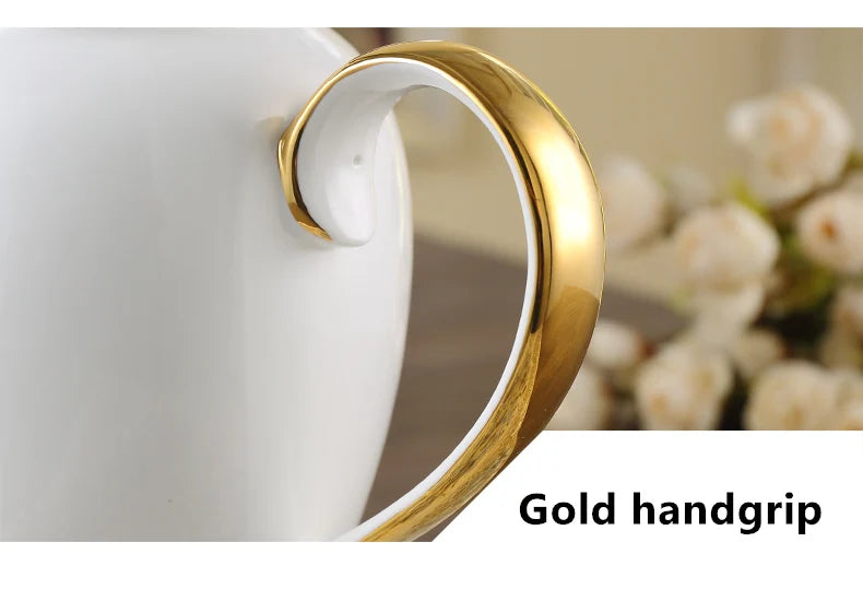 Grace Bone China Coffee Set White Gold Porcelain Tea Set Advanced Pot Cup Ceramic Mug Sugar Bowl Creamer Teapot Milk Jug Teaset.