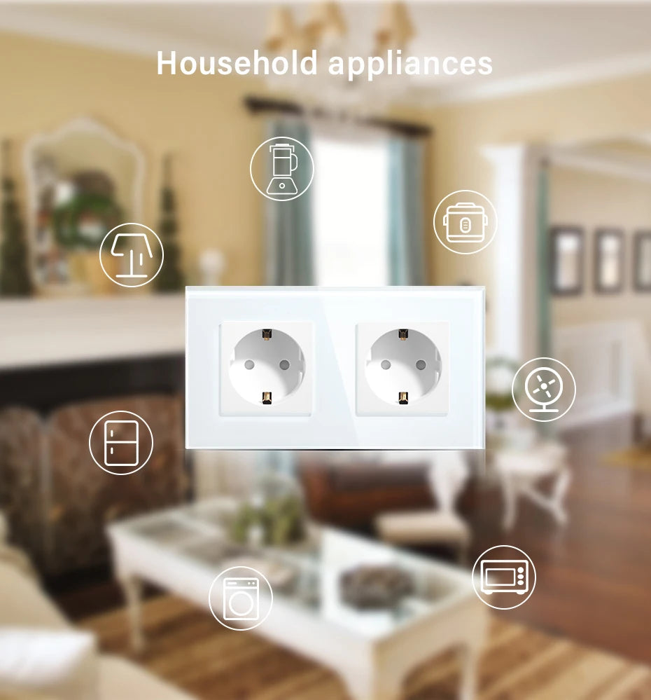 BSEED Touch-Lichtschalter, EU-Standard-Wandsteckdose mit USB Typ-C-Kristallglasscheibe, weiße Farbe, Netzstecker, 1/2/3 Gang-Schalter.