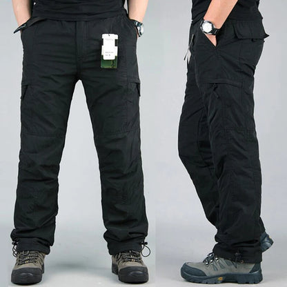 Winter Thicken Fleece Pants Men Casual Warm Overalls Multi-pocket Militarmy Trousers Thermal Cargo Tactical Pants Mens Clothing.
