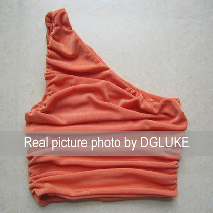 White Tank Top For Women Ruched One Shoulder Crop Top Female Elegant Summer Tops Holiday Beach Cami Top Y2K 2000s.