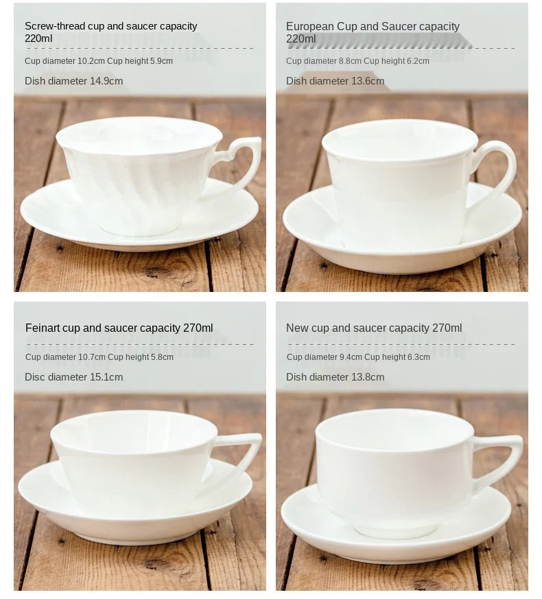 Pure White Bone China Coffee Cup Ceramic Simple Nordic Latte Cups Creative Fancy Afternoon Tea Cafe Coffee Cup and Saucer Spoon