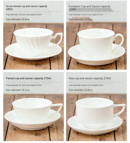 Pure White Bone China Coffee Cup Ceramic Simple Nordic Latte Cups Creative Fancy Afternoon Tea Cafe Coffee Cup and Saucer Spoon