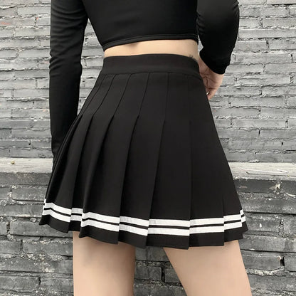 Vintage Korean Style Patchwork Skirt Harajuku JK Black Pleated Skirts Gothic Streetwear High Waist Mini Skirt Women Punk Skirt.