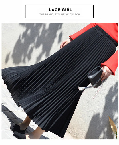 Classical Women Pleated Skirt 90cm/80cm Long Female Elastic Waist Skirt Big Size Velvet Pleated Skirt for Winter Ankle-Length