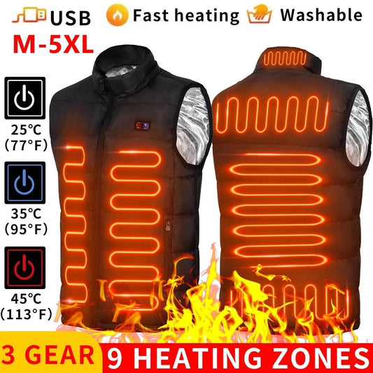 9 Heated Vest Zones Electric Heated Jackets Men Women Sportswear Heated Coat Graphene Heat Coat USB Heating Jacket For Camping.
