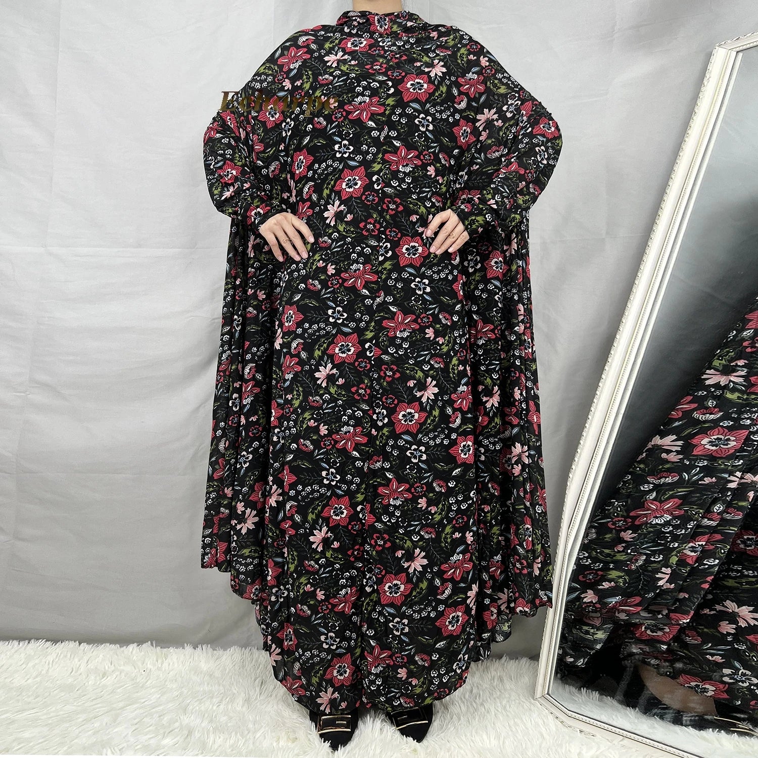 1 Pieces Muslim Hijabs Dress Women's Prayer Garment Dubai Abaya Arab Jibab Islam Flowers Djellaba Femmel Khimar Caftan Clothes.