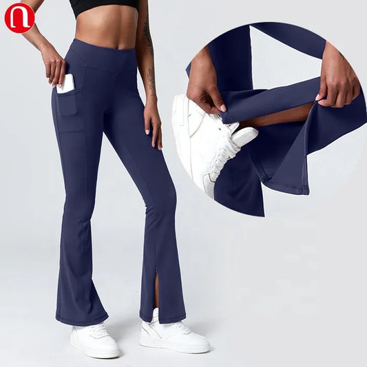 Luluyun Bottom Zipper up Leg Open Wide Leg Pants for Women Casual Elastic High Waist Loose Long Pants