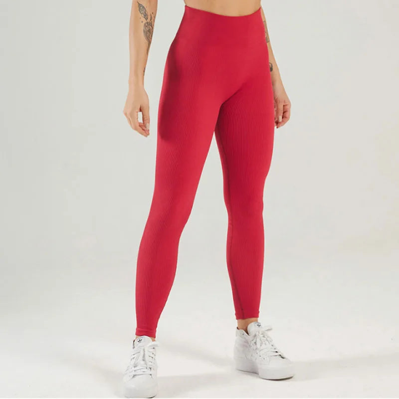 Ribbed Yoga Leggings Sports Tights Women Seamless Knit Yoga Pants White Femme Gym Leggings Skinny Workout Fitness Push Up.