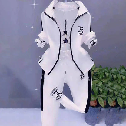 Women's Casual Suit Spring Autumn New Fashion Korean Sportswear Slim Long Sleeve Coats Tops And Pants 2 Two Piece Set For Women.