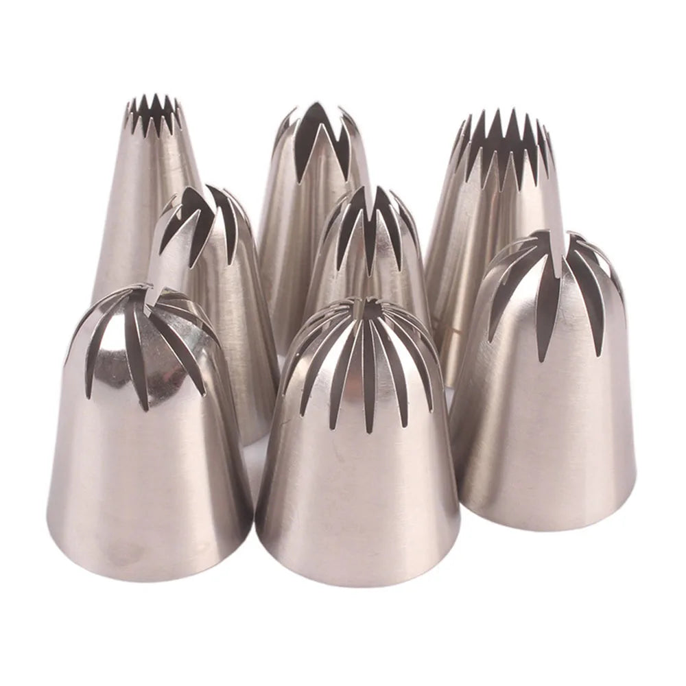 8Pcs/Set Large Stainless Steel Pastry Nozzles Icing Piping Tips Cream Rose Cake Decorating Cupcake Kitchen Baking Tools.