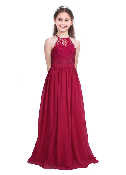 Sommer Mode Blume Mädchen Kleid Hochzeit Geburtstag Party Kinder Lange Kleid Vestido Elegante Halter Neck Floral Spitze Prinzessin Kleid