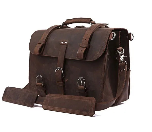 Vintage Crazy Horse Echtes Leder Männer Aktentasche Business Tasche Große Leder Aktentasche Männlichen 15.6 "Laptop Fall Schulter Tasche büro.