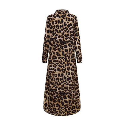 ZANZEA Party Vintage Leopard Robe Frauen 2025, Herbst Casual Langarm Maxi Lange Vestidos Kleid Mode Übergroßen Hemd Sommerkleid