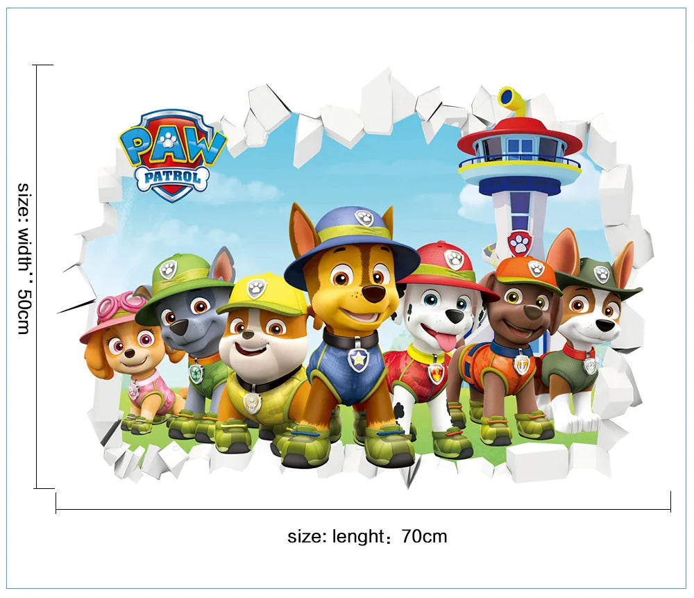 Disney 3D Cartoon  Pawed Wall Stickers For Kids Rooms Living Room Boys Girls Children Bedroom DIY Home Decor Patroling Car.