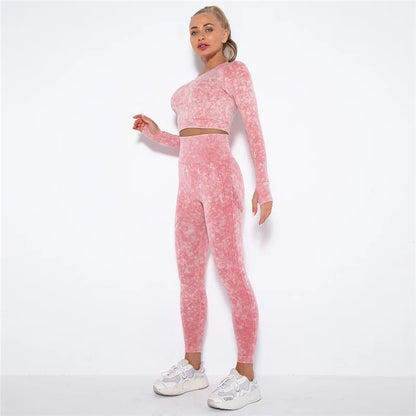 Hamidou Cropped Top Gym Set Seamless Women Yoga Workout Set Fintess Clothing Push Up Leggings Sport Wear Women Suits Tracksuit