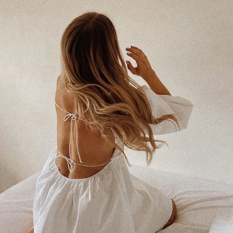 Sexy rückenfreie Minikleider mit Schnürung, Boho-Weiß, Puffärmel, süßes Kleid, schicke Damen, elegante Dame für Hochzeit, Party, Sommerkleidung.