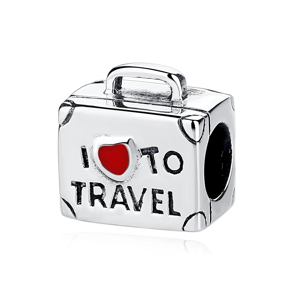 Original 925 Sterling Silver Charms Love Travel London Bus Suitcase Paris Beads Fit Brand Bracelets Necklaces Women DIY Jewelry.