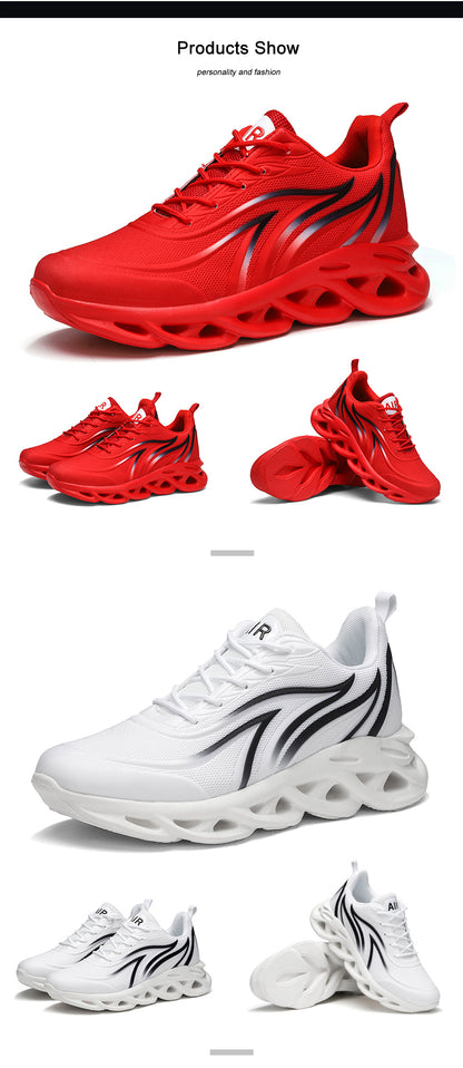 Men's Flame Printed Sneakers Flying Weave Sports Shoes Comfortable Running Shoes Outdoor Men Athletic Shoes.