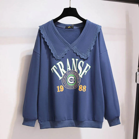 150Kg Plus Größe frauen Herbst Faul Stil Puppe Kragen Sweatshirts Fehlschlag 157cm 6XL 7XL 8XL 9XL 10XL lose Dünnen Langen Ärmeln Top