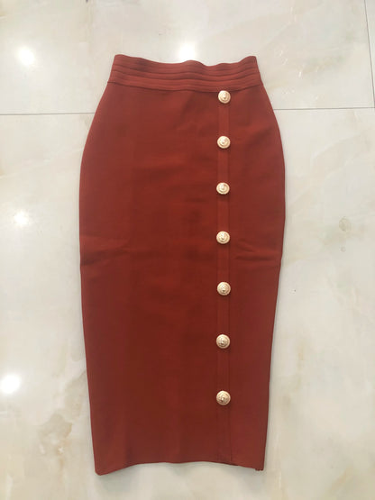 New Arrival Women Button Black Blue Red Bodycon Bandage Skirt 2024 Designer High Waist High Street Party Club Pencil Skirt 75cm.