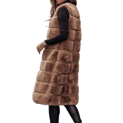 Herbst Winter Frauen Jacke Weste Einfarbig Rundhals Faux Pelzmantel Dicken Rundhals Oberbekleidung Plüsch Jacke für Frauen
