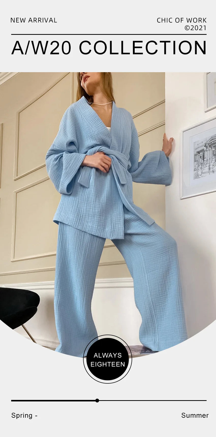 NHKDSASA Kimono Pajamas 2023 New 100% Cotton Crepe Long-Sleeved Trousers Ladies Sleepwear Suit Women's Home Service Mujer.