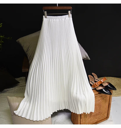 Classical Women Pleated Skirt 90cm/80cm Long Female Elastic Waist Skirt Big Size Velvet Pleated Skirt for Winter Ankle-Length