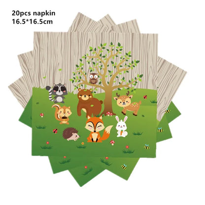 Dschungel Thema Partei Dekor Versorgung Einweg Geschirr Set Wald Tier Fuchs Hedgehog Ballon Baby Dusche Kid Geburtstag Kuchen Topper