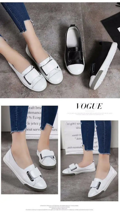 WOIZGIC Women Ladies Female Student Genuine Leather Casual Shoes White Flats Korean Vulcanized Shoes Spring 35-41 DF-YC259.