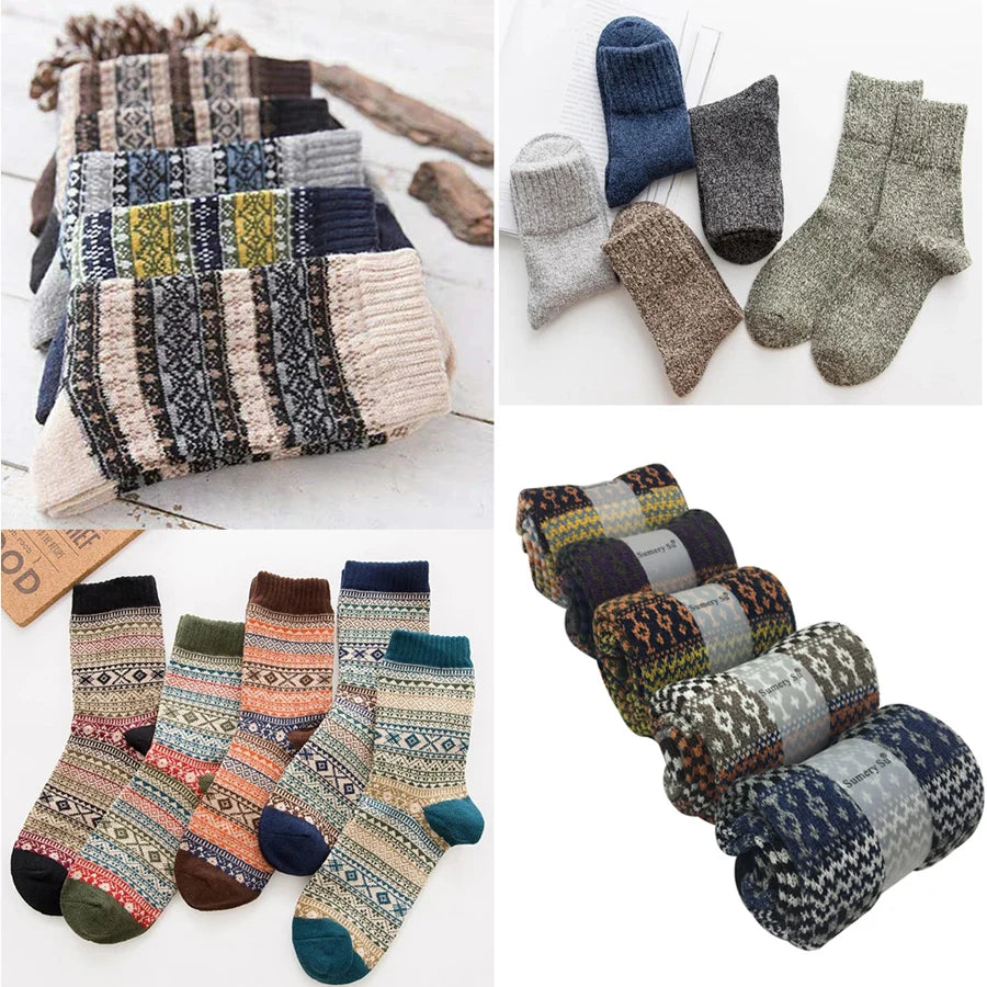 5 Pairs/Lot Wool Socks Men Winter Warm Cashmere Comfortable Long Crew Casual Bohemian Sock Male Gift for Husband Father 4 Styles.