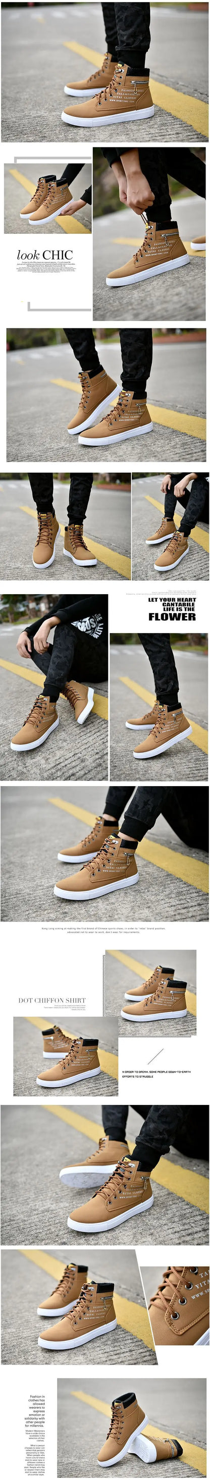 Spring Autumn High Top Men's Shoes Leather Men's Casual Sneaker Shoes Lace-up Wild Platform Sneakers Flat Vulcanized Shoes.