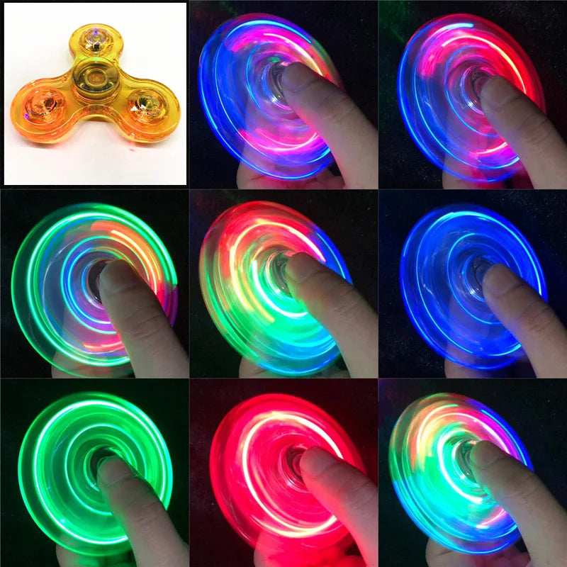 Crystal Luminous LED light Fidget Spinner Hand Top Spinners Glow in Dark EDC Stress Relief Toys Kinetic Gyroscope for Children.