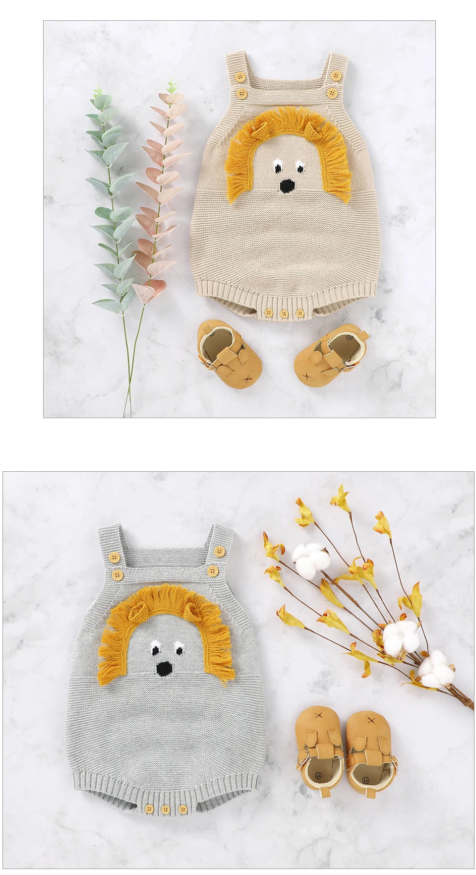 Baby-Body, niedlicher Cartoon-Löwe, Kleinkind-Säuglings-Onesies, 100 % Baumwolle, gestrickt, für Neugeborene, Kinder, Kleidung, einteiliger Overall, ärmellos