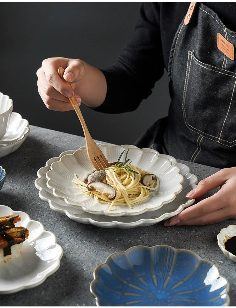 1pc Japanese Dinnerware Ceramic White Blue Dinner Plate Serving Dishes Rice Ramekin Sauce Bowl Microwave Safe.