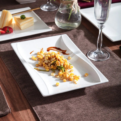 MALACASA Carina 2-Piece Ivory White Porcelain Dinner Plate Set Tableware Fruit Snack Dishes with 11" & 13.25" Rectangular Plate.