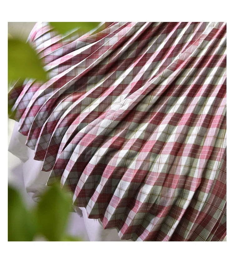 Looks Thin Pleated Skirt 2025 New High Waist A-line Skirt Mid-length Big Size Plaid Skirt Long Pleated Skirt Length 75-90cm