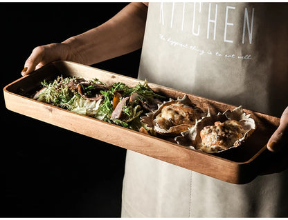 Acacia Wood Serving Tray Saucer Tea Tray Dessert Dinner Plate Tableware Set Japanese Snacks Food Rectangular Plate Storage Dish.