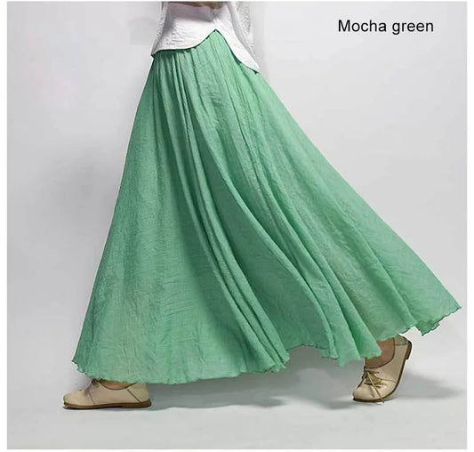 Frauen Elegante Hohe Taille Leinen Maxi Rock 2023 Sommer Damen Casual Elastische Taille 2 Schichten Röcke saia feminina 20 Farben SK53