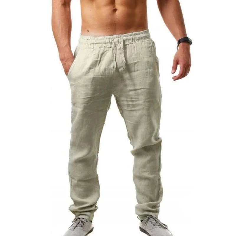 Men's Cotton Linen Pants Male Autumn New Breathable Solid Color Linen Trousers Fitness Streetwear S-3XL.