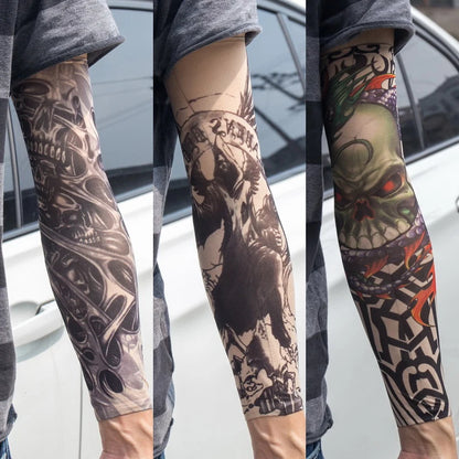 3PCS/lot new mixed 100%Nylon elastic Fake temporary tattoo sleeve skull wolf totem dragon designs body Arm stockings cool men