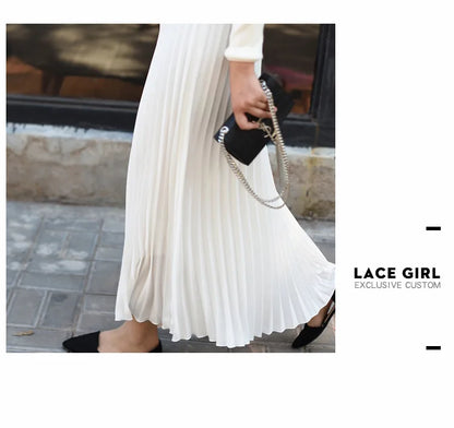 Classical Women Pleated Skirt 90cm/80cm Long Female Elastic Waist Skirt Big Size Velvet Pleated Skirt for Winter Ankle-Length